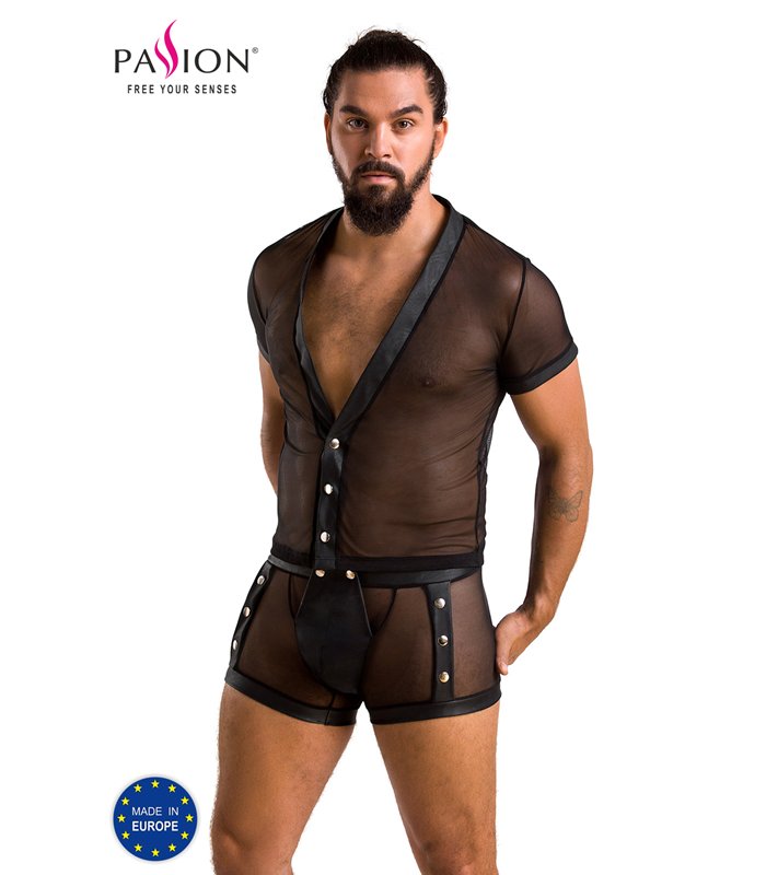 Erotisches Herren-Dessous-Set mit Knöpfen und Netzeinsätzen | Passion Menswear