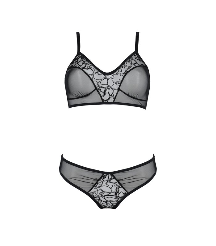 Transparentes Dessous-Set mit Netz und Spitze | Passion