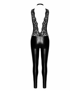Spitzen-Wetlook Jumpsuit mit Halsband und abnehmbarer Kette | Noir Handmade