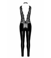 Spitzen-Wetlook Jumpsuit mit Halsband und abnehmbarer Kette | Noir Handmade