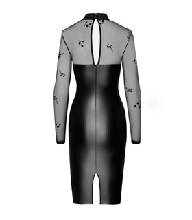 Figurbetontes Kleid mit Powerwetlook und transparenten Netzeinsätzen | Noir Handmade