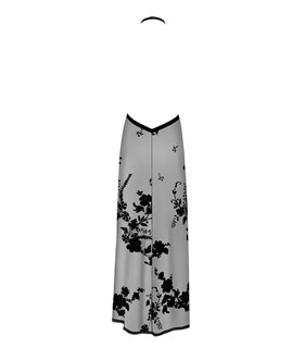 Langes transparentes Netzkleid mit Samtkragen und Beinschlitz | Noir Handmade