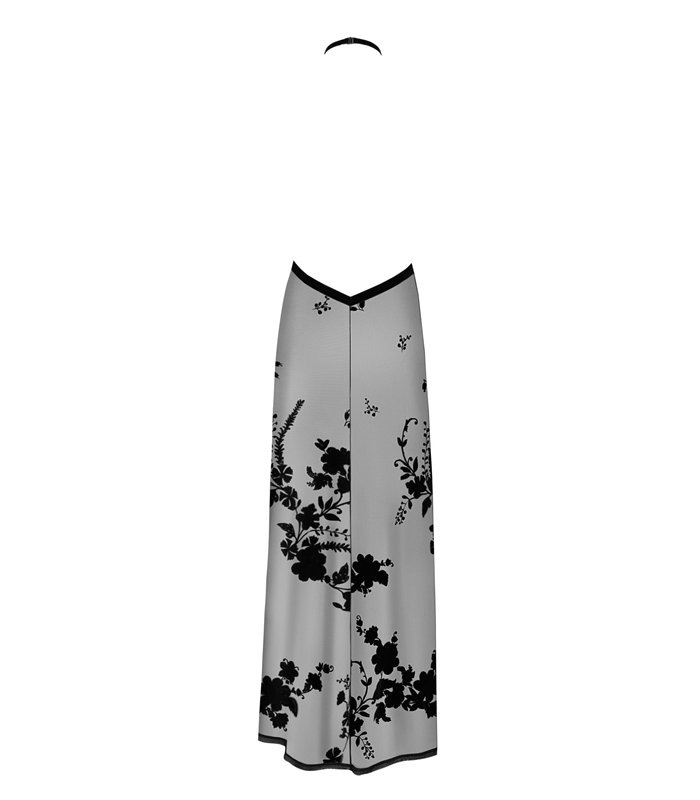Langes transparentes Netzkleid mit Samtkragen und Beinschlitz | Noir Handmade