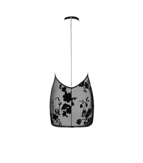 Netzkleid mit abnehmbarer Strasskette und Wildblockdruck | Noir Handmade