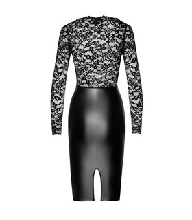 Elegantes Wetlook-Kleid mit Spitzendetails und figurbetontem Schnitt | Noir Handmade