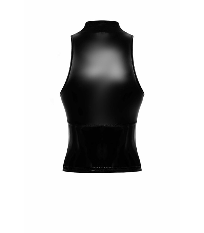Wetlook Top mit PVC-Kragen und durchgehendem Frontreißverschluss | Noir Handmade