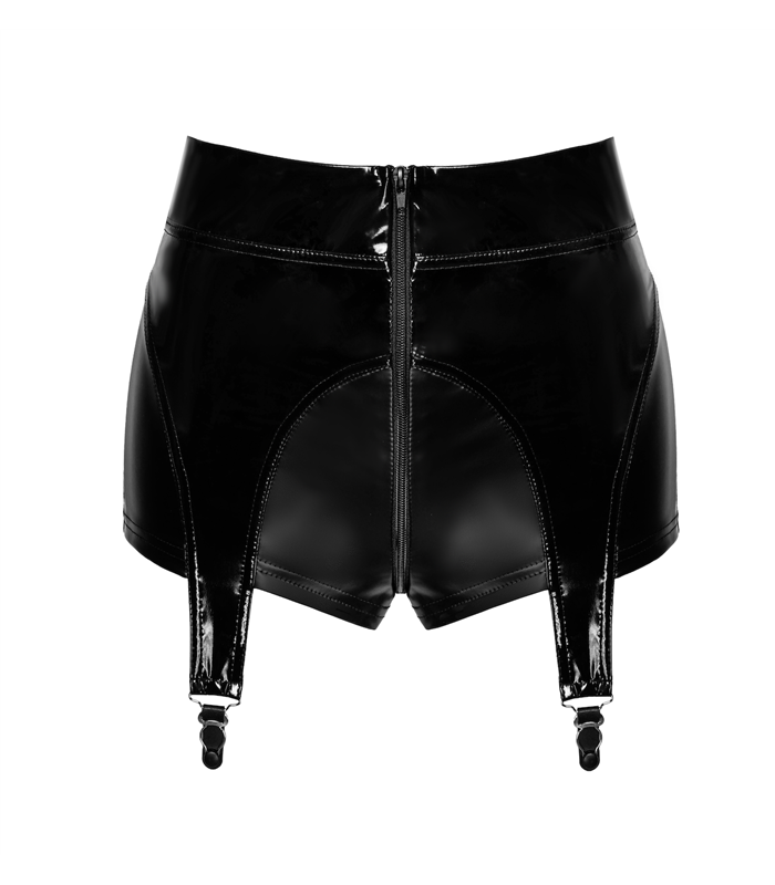 Wetlook Shorts mit abnehmbaren Strumpfhaltern und Reißverschluss | Noir Handmade
