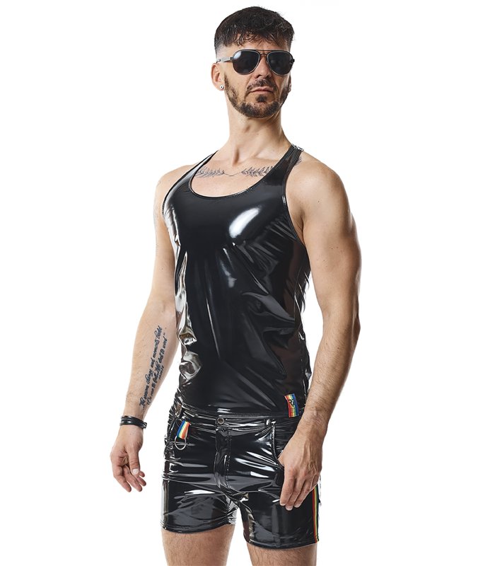PVC Tank Top mit Regenbogen-Details | Regnes Fetish Planet