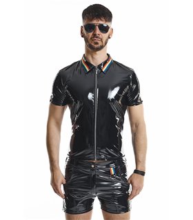 Herren Poloshirt mit Regenbogen-Kragen und Reißverschluss | Regnes Fetish Planet Herren Poloshirt mit Regenbogen-Kragen und Reißverschluss | Regnes Fetish Planet