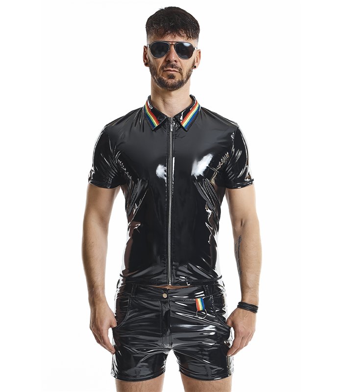 Herren Poloshirt mit Regenbogen-Kragen und Reißverschluss | Regnes Fetish Planet