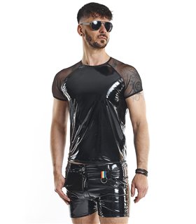 PVC Mesh T-Shirt mit Regenbogen-Patch für Herren | Regnes Fetish Planet PVC Mesh T-Shirt mit Regenbogen-Patch für Herren | Regnes Fetish Planet