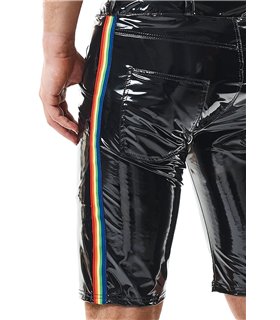 Herren Lack-Shorts mit Regenbogen-Akzent und Taschen | Regnes Fetish Planet Herren Lack-Shorts mit Regenbogen-Akzent und Taschen | Regnes Fetish Planet