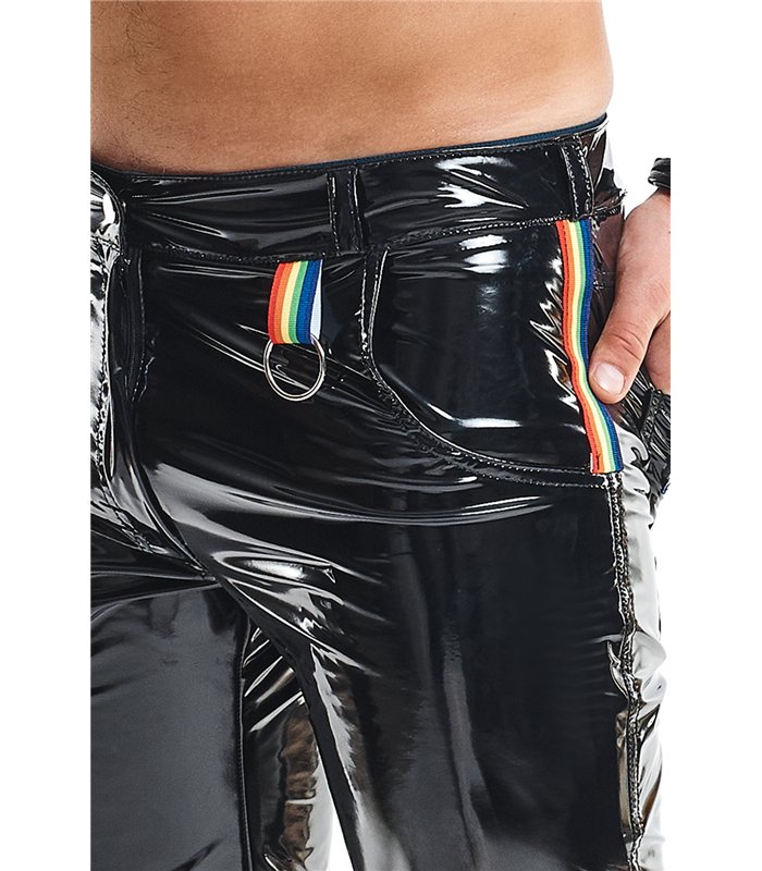 Herren Lack-Hose mit Taschen und Regenbogen-Akzent | Regnes Fetish Planet