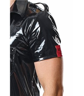 Herren Military PVC Hemd Slim Fit mit Druckknöpfen | Regnes Fetish Planet Herren Military PVC Hemd Slim Fit mit Druckknöpfen | Regnes Fetish Planet
