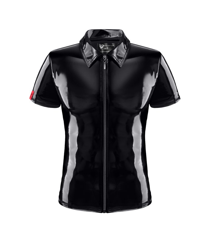 Herren Poloshirt aus glänzendem Lack-Optik Material | Regnes Fetish Planet