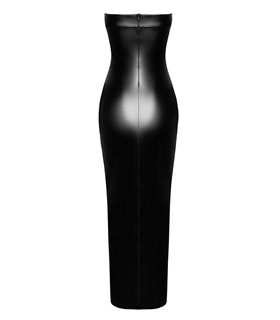 Langes Wetlook Kleid mit seitlichem Schlitz und Reißverschluss | Noir Handmade