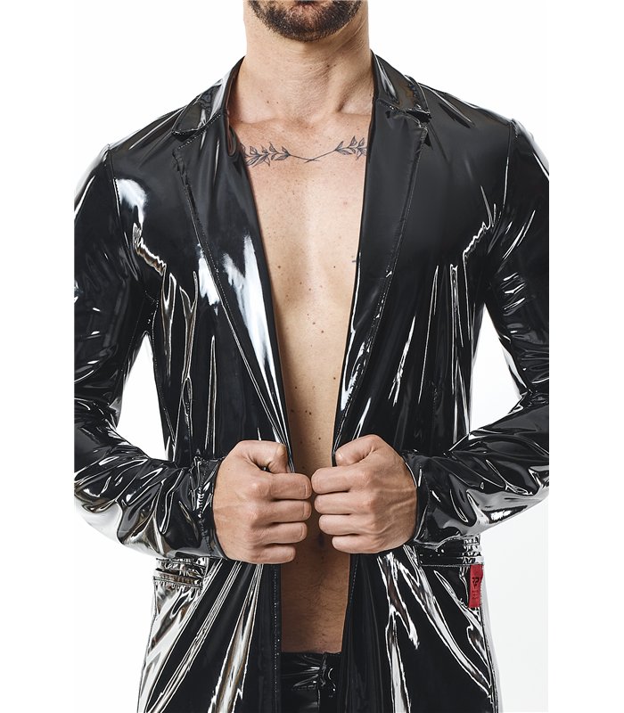 Herren Lack-Trenchcoat mit Taillenbetonung | Regnes Fetish Planet