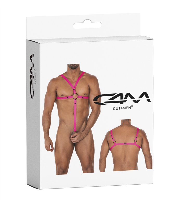Männer Harness mit Metallringen und gummiertem Logo | CUT4MEN