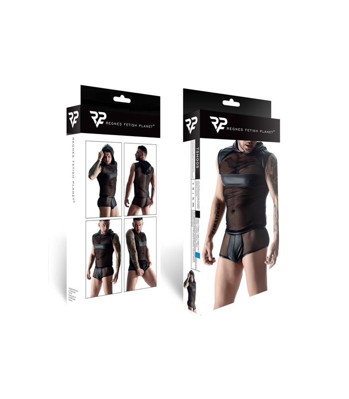 Transparentes Netz-Kapuzen-Shirt mit Wetlook-Optik | Regnes Fetish Planet