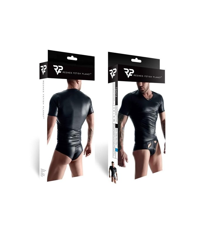 Transparenter Wetlook T-Shirt mit öffenbarem Brustbereich | Regnes Fetish Planet
