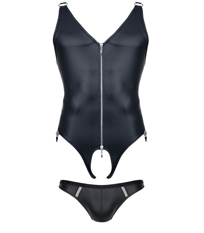 Ouvert Body mit Reißverschluss, seitlichen Clips und String | Regnes Fetish Planet