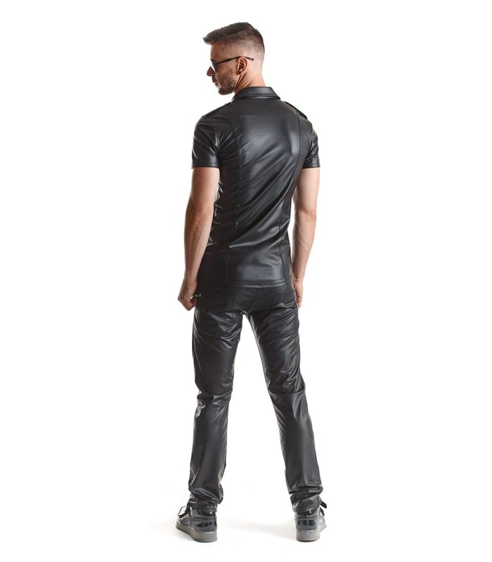 Herren Wet-Look Hemd mit Stehkragen und Metallknöpfen | Regnes Fetish Planet