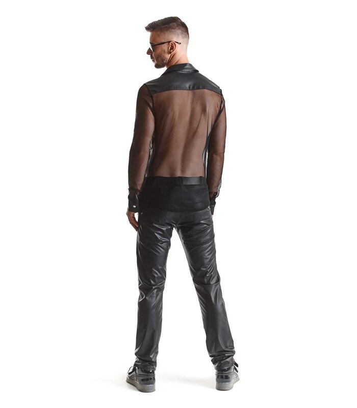 Herren Slim-Fit Hemd aus Wetlook-Mesh mit Metallknöpfen | Regnes Fetish Planet