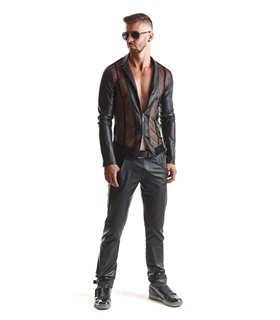 Extravagante Mesh-Jacke mit Wetlook-Elementen und vertikalen Linien | Regnes Fetish Planet Extravagante Mesh-Jacke mit Wetlook-Elementen und vertikalen Linien | Regnes Fetish Planet