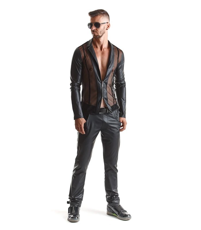 Extravagante Mesh-Jacke mit Wetlook-Elementen und vertikalen Linien | Regnes Fetish Planet