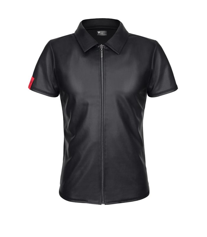 Wetlook-Poloshirt mit Reißverschluss und Ziernähten | Regnes Fetish Planet