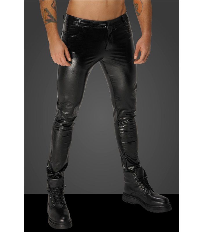 Wetlook Herren Hose mit Schlangen-Struktur und Reißverschluss | Noir Handmade Men