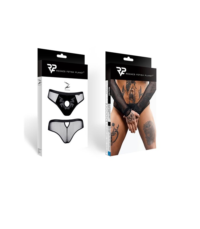 Netz-Slip ouvert mit Vinyl-Einsatz | Regnes Fetish Planet