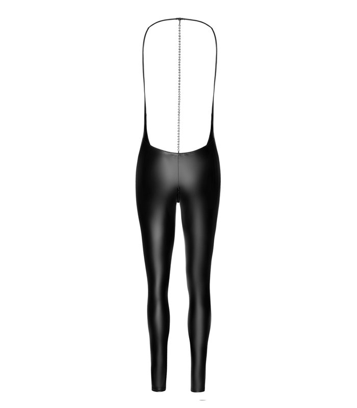 Wetlook Jumpsuit mit Rückenkettendetail und 2-Wege-Reißverschluss | Noir Handmade