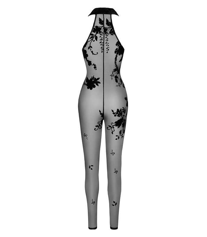 Netzstoff-Bodystocking mit Wildblumen-Flockdruck | Noir Handmade
