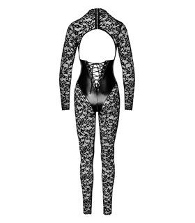 Langärmeliger Spitzen-Catsuit mit Wetlook-Unterbrustmieder | Noir Handmade