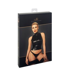 Wetlook Top mit PVC-Kragen und durchgehendem Frontreißverschluss | Noir Handmade