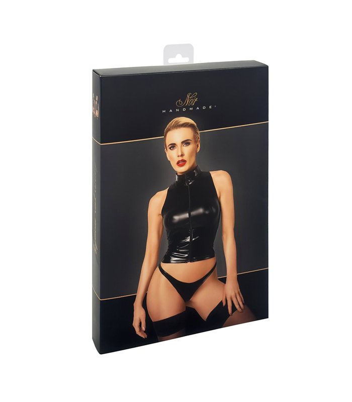 Wetlook Top mit PVC-Kragen und durchgehendem Frontreißverschluss | Noir Handmade