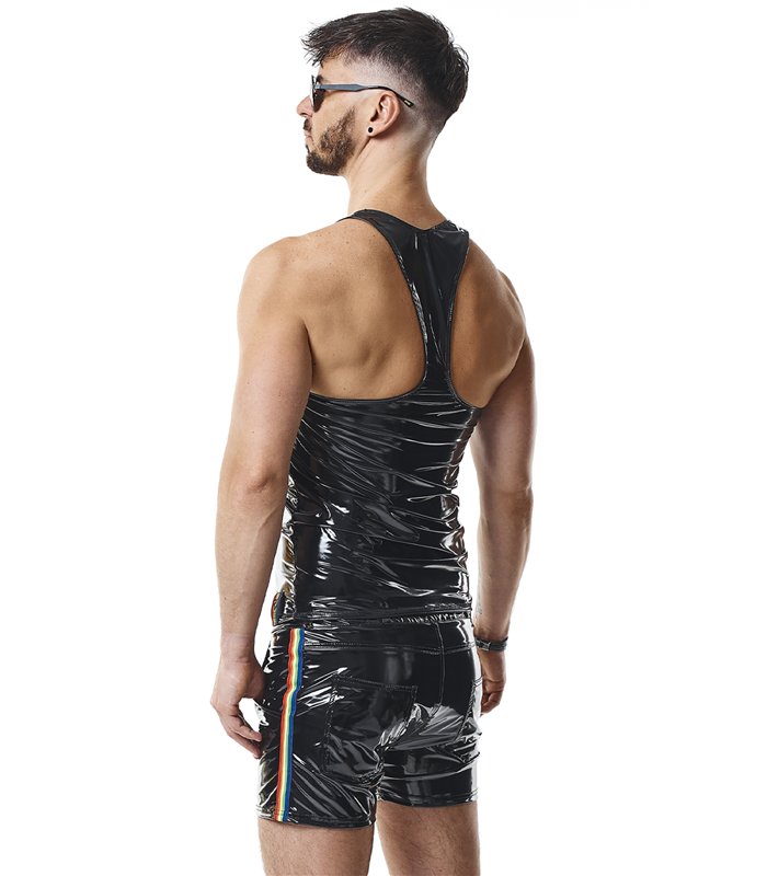 PVC Tank Top mit Regenbogen-Details | Regnes Fetish Planet