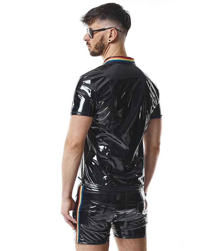 Herren Poloshirt mit Regenbogen-Kragen und Reißverschluss | Regnes Fetish Planet
