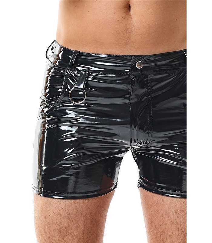 Herren Lack-Shorts mit Taschen und Metallring | Regnes Fetish Planet