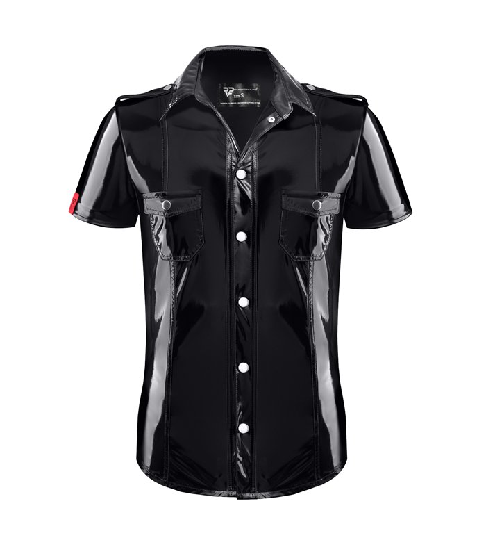 Herren Military PVC Hemd Slim Fit mit Druckknöpfen | Regnes Fetish Planet