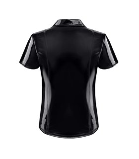 Poloshirt aus glänzendem Lack-Stoff mit vertikalen Designnähten | Regnes Fetish Planet Poloshirt aus glänzendem Lack-Stoff mit vertikalen Designnähten | Regnes Fetish Planet