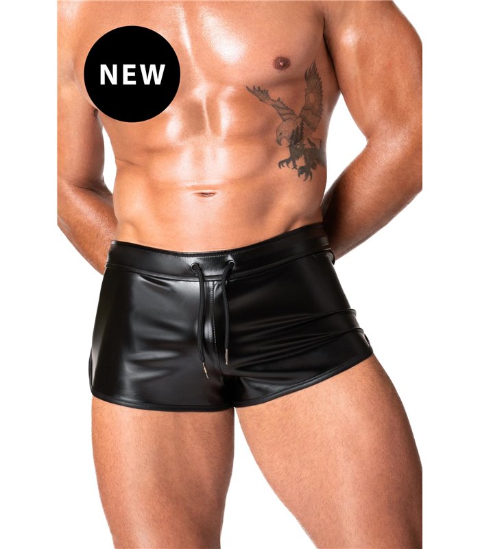 Herren Wetlook Shorts mit Reißverschluss-Details und Einsätzen | Noir Handmade Men