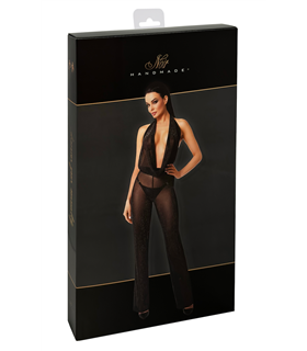 Neckholder Bodystocking mit transparentem Netzmaterial und Wasserfallausschnitt | Noir Handmade