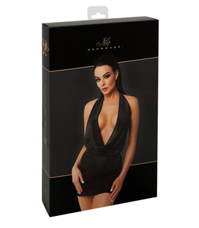 Transparentes Neckholder-Minikleid mit glänzendem Netzmaterial | Noir Handmade