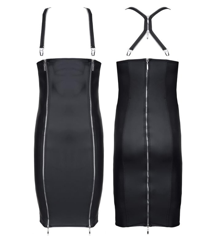 Wetlook-Kleid mit Reißverschlüssen und abnehmbaren Hosenträgern | Regnes Fetish Planet