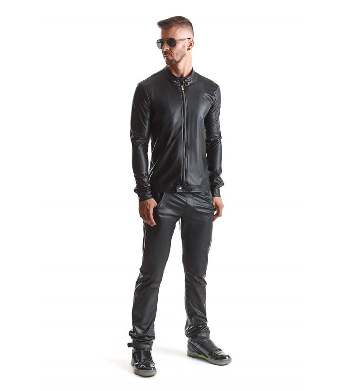 Slim-Fit Fliegerjacke aus Wetlock-Material mit Metallknöpfen | Regnes Fetish Planet