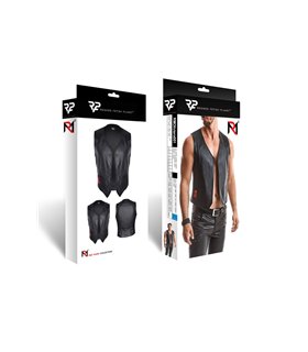 Elegante Herren-Weste mit geometrischen Steppungen und Metallschnalle | Regnes Fetish Planet Elegante Herren-Weste mit geometrischen Steppungen und Metallschnalle | Regnes Fetish Planet