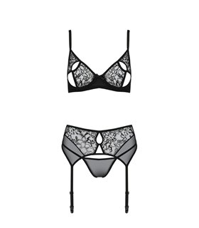 Edles Dessous-Set aus Netz mit floralem Samt Muster | Passion Edles Dessous-Set aus Netz mit floralem Samt Muster | Passion