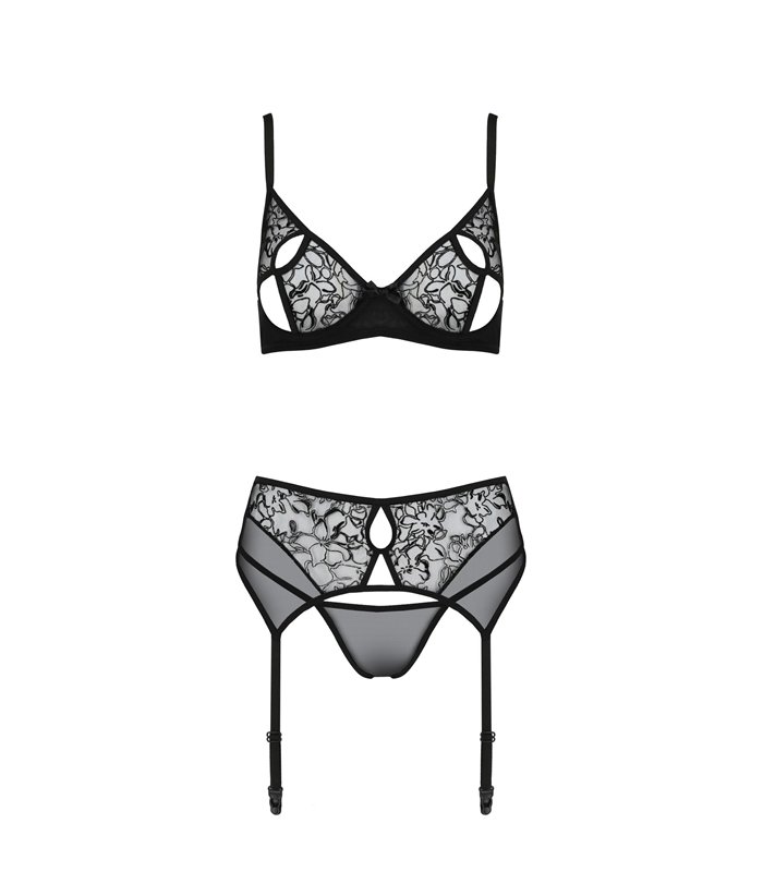 Edles Dessous-Set aus Netz mit floralem Samt Muster | Passion